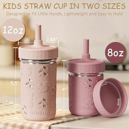 Fimibuke Toddler Cups Spill Proof, 8 OZ Sippy Cups for Kids Girl Boy, Stainless Steel Tumbler with Lid, Removable Silicone Straw & Sleeve, BPA Free Dishwasher Safe Water Bottle Snack Container 2 Pack - color: Purple/Blue, size: 8 Ounces