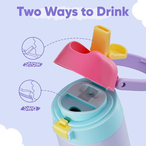 Fijinhom 12 oz Toddler Water Bottle with 2-in-1 Lid, 304 Stainless Steel Insulated Bottle, Kids Water Bottle for School Boys Girls, Leak-Proof Great for Sport, Travel & Gift, Rainbow - color: Rainbow