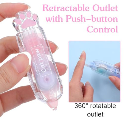Ptwola 3 Pcs Retractable White Correction Tape Cat Paw Shape Aesthetic Pen Cute Smooth Correction Tape Mini Pen Supplies for Back to Teacher Office Accessories Easy to Use