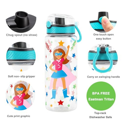 Cute Water Bottle for School Kids Girls, BPA FREE Tritan & Leak Proof & Easy Clean & Carry Handle, 23oz/ 680ml (S-girls) - color: S-girls