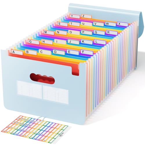 ABC life 26-Pocket Accordion File Organizer, Expanding File Folder, Letter/A4 Size Plastic Monthly Bill & Tax Receipt Holder with A-Z Tabs for Home, Office, Classroom - Light Blue - color: Light Blue