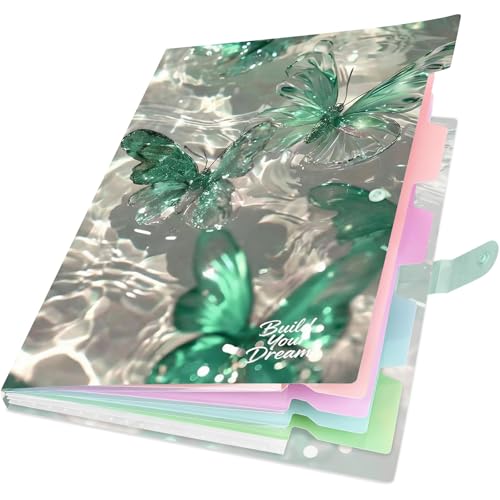 Cute Expanding File Folder - 5 Pockets Accordion Document Organizer, Waterproof Poly Plastic, A4/Letter Size for School Office Home - Butterfly Green - style: Butterfly Green