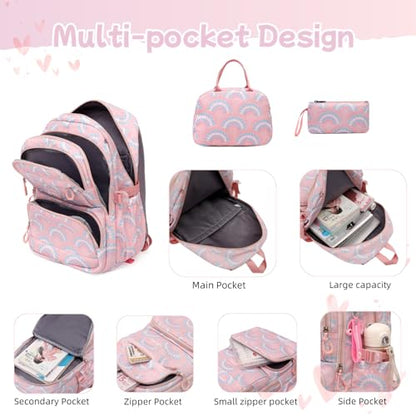 3Pcs Girls Rolling Backpack Kids Bookbag with Wheels Set Elementary Students Outdoors Trolley Schoolbag - color: Blue 6 Wheels-b
