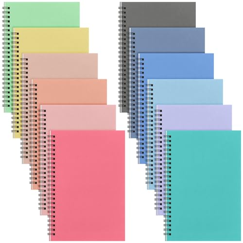 Fuutreo 12 Pcs Spiral Notebook for Work A5 8.3 x 5.7 Inch College Ruled Spiral Journal Notebook Kraft Cover Ruled Paper, 12 Color, 60 Sheets, 120 Pages for Office School(Artistic Color,Classic) - color: Artistic Color