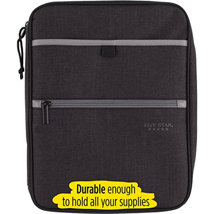 Five Star Zipper Binder, 1 Inch 3-Ring Binder with Round Rings, Carry-All with Pockets and 4-Tab Dividers, 375 Sheet Capacity, Black/Gray (29092IT8) - color: Black/Gray
