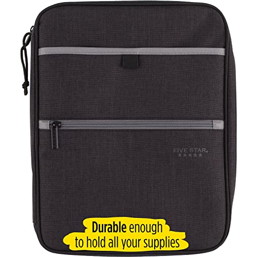 Five Star Zipper Binder, 1 Inch 3-Ring Binder with Round Rings, Carry-All with Pockets and 4-Tab Dividers, 375 Sheet Capacity, Black/Gray (29092IT8) - color: Black/Gray