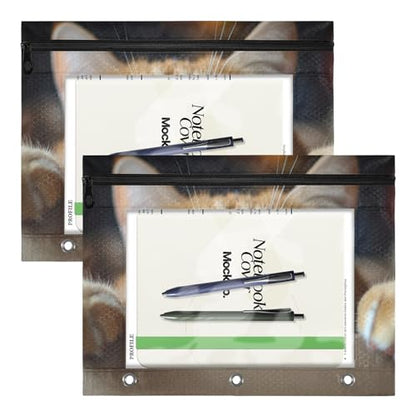 Pencil Pouch for 3 Ring Binder Orange Cat 2 Pack Large Pencil Case Pouch with Zipper & Grommets, Clear Binder Bag, School Office Supplies