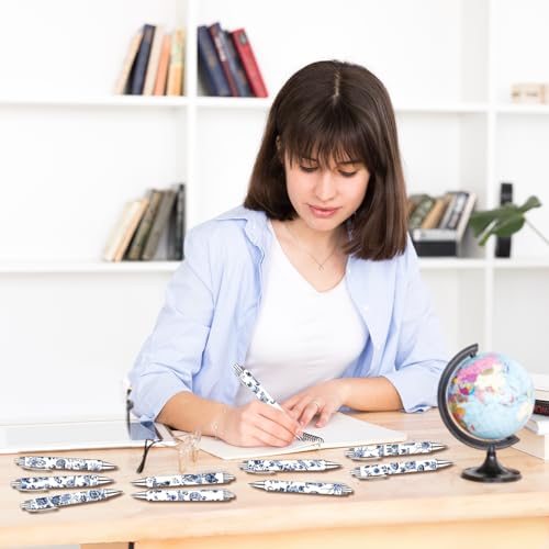 Blue and White Porcelain Cat Ballpoint Pens Set – Aesthetic Chinese Porcelain Style Cat Design Pens for Office, Journaling, and Stationery Lovers – Smooth Writing Pens for Daily Use or Gifts, 10 Pack - style: Blue and white porcelain cat