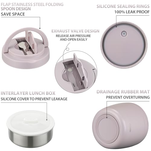 wiwens Thermo Food Jar for Hot Food Adults 32OZ Soup Thermo Lunch Containers Wide Mouth Vacuum Insulated Stainless Steel Leakproof Bento Box with Spoon (Purple) - color: Purple