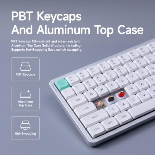 nuphy Air75 V3 Low Profile Mechanical Keyboard, 75% Custom Hot Swappable Wireless Keyboard with Gasket Mount, RGB Backlit, Multi-Device Bluetooth/2.4GHz/USB-C for Mac Windows, White-Red Nano Switch - color: White, size: Red nano Switch