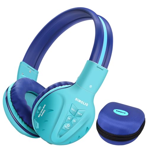SIMOLIO Kids Bluetooth Headphones, Wireless Headsets with 75/85/94dB Safe Volume for Toddler Teens, Bluetooth 6.0 with Mic, 3.5mm Cord & Share Port, 30H Play Time, Foldable w/Case for Travel iPad PC - color: Bright Mint