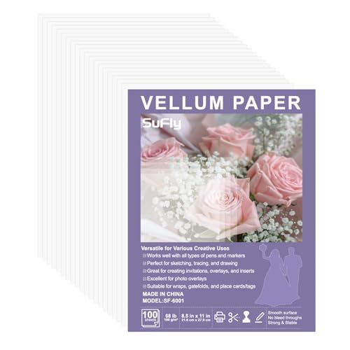 Vellum Paper 8.5 x 11 Translucent Printable, 100 Sheet（100gsm/68lb Vellum Tracing Paper, Translucent Vellum Paper for Invitation, Greeting Cards, Tracing Paper Pad for Drawing, Sketching, Writing - size: 8.5" x 11", 100 Pack