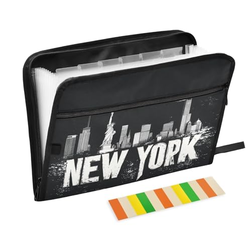 New York City 13-Pocket Expandable Filing Folder Full Print Nylon File Organizer with Color Tabs & Front Zipper Pouch Great for School Work or Filing On The Go - color: New York City