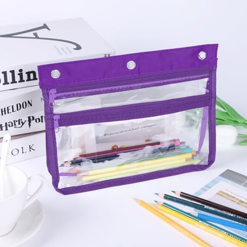 YoeeJob Pencil Pouch for 3 Ring Binder with 1.5 inch Expandable Large Capacity, Double Pockets Zipper Pencil Case, Pencil Binder Pouch for School Office Home, Purple - color: purple
