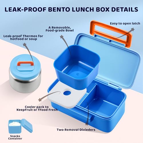 JXXM Lunch Box for Kids With 8oz Soup Thermo, Leak-proof Lunch Container with 2 Compartments, Thermo Food Jar Food Containers for Back to School Girls Boys (Blue) - color: Blue