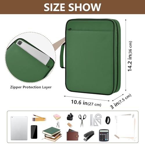 Hunter Green Accordion File Organizer with Zipper, 3 Ring Binder with 7 Pocket Expanding File Folder, 500 Sheet Document Organizer for A4 Letter School Office Supplies