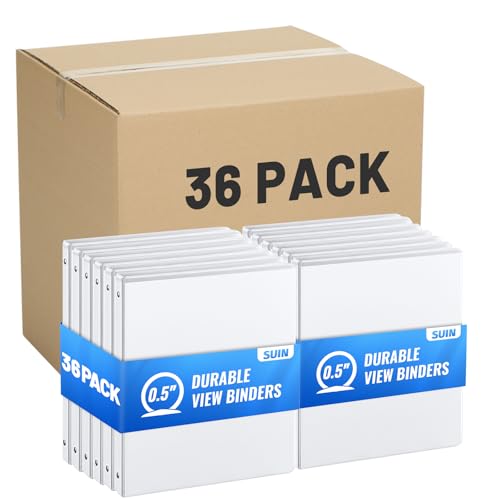 SUIN 0.5-inch 3 Ring Binder -1/2'' Binders with Roung Ring Binder, Large 100 Sheet Capacity, Fit 8.5" x 11" US Letter Size Paper, White (0.5'' White - 36 Packs) - size: 0.5'' White - 36 Packs