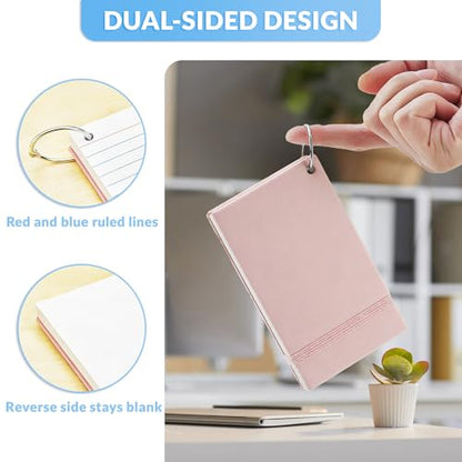 NEEWAY Ruled Index Cards with Ring 3x5 Inches, 200 Count Note Cards Lined, Flash Cards with Rings for Studying, Home and Office (Light Pink) - color: Light Pink