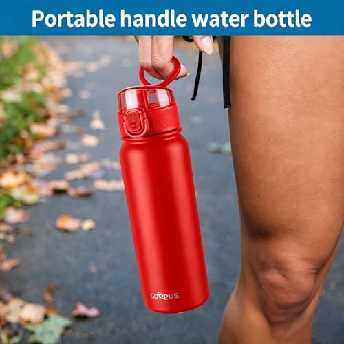 GOPPUS 20 Oz Insulated Stainless Steel Water Bottle BPA-Free Sports Water Bottle, Great for Travel, with Chug Lid - Leak & Sweat Proof with Anti-Dust Lid(Red) - color: Red