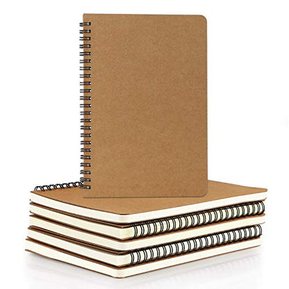 EUSOAR Spiral Ruled Notebook, A5 6 Pack 5.5" x 8.3" 120 Pages Lined Travel Hardcover Notebooks Journal, Memo Notepad Sketchbook, Students College Office Business Subject Diary Ruled Book Journal - color: Kraft, size: 6 Packs