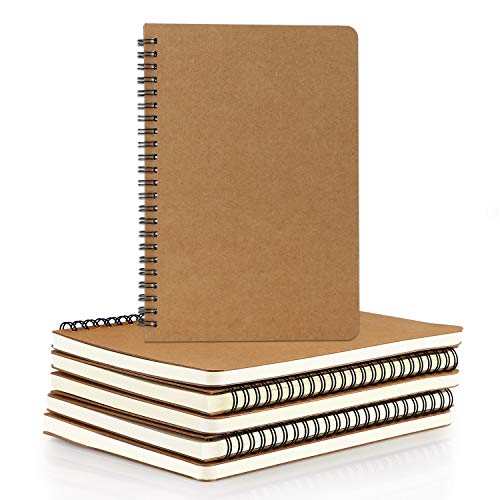 EUSOAR Spiral Ruled Notebook, A5 6 Pack 5.5" x 8.3" 120 Pages Lined Travel Hardcover Notebooks Journal, Memo Notepad Sketchbook, Students College Office Business Subject Diary Ruled Book Journal - color: Kraft, size: 6 Packs