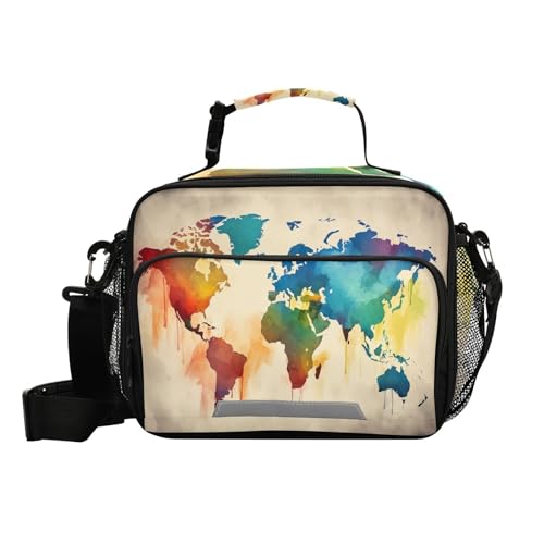 Map Color Kids Lunch Box Insulated Lunch Bags Cooler Tote Bag with Removable Shoulder Strap for Boy Girl Student 20848239 - color: Map Color