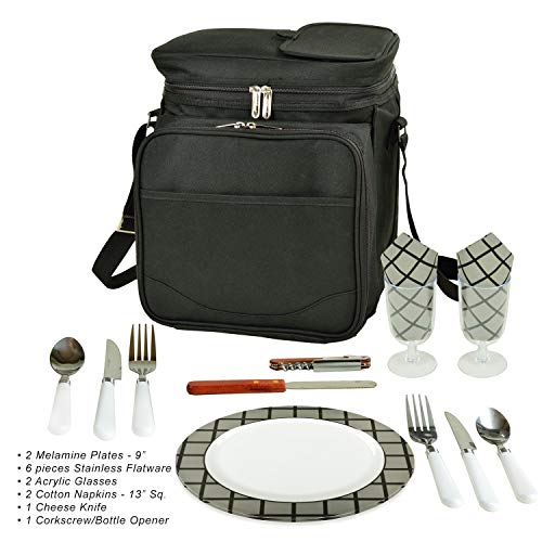 Picnic at Ascot Original Insulated Picnic Basket/Cooler Equipped with Service for 2- Designed, Assembled & Quality Approved in the USA - color: Charcoal