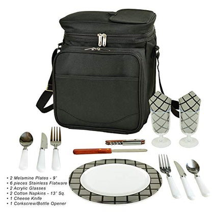 Picnic at Ascot Original Insulated Picnic Basket/Cooler Equipped with Service for 2- Designed, Assembled & Quality Approved in the USA - color: Charcoal