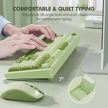 Wireless Keyboard and Mouse Combo Creamy with Number Pad for Desktop Mac iPad Bluetooth/2.4ghz/Wired Rechargeable Light up RGB Quiet Compatible with PC Laptop Tablet (Green) - color: Green