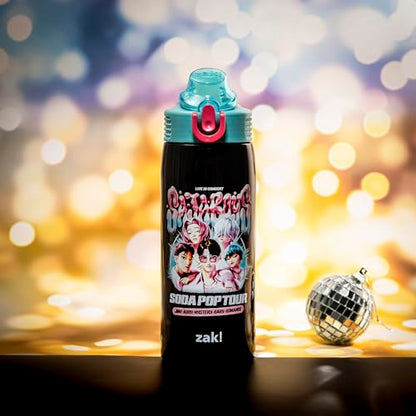 Zak Designs KPop Demon Hunters Sage Kids Water Bottle For School or Travel, 19oz Stainless Steel Water Bottle With Straw and Leak-Proof, Pop-Up Spout Cover, BPA Free (Saja Boys Soda Pop Tour) - color: KPop Demon Hunters (Saja Boys Soda Pop Tour)