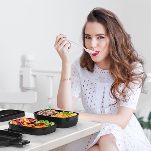 HOMETALL Bento Box Adult, Lunch Box Containers for Men Women with 8 Compartments, Lunch Containers with Utensils, 51 OZ/1900ML, Microwave & Dishwasher Safe - color: Black
