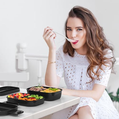 HOMETALL Bento Box Adult, Lunch Box Containers for Men Women with 8 Compartments, Lunch Containers with Utensils, 51 OZ/1900ML, Microwave & Dishwasher Safe - color: Black