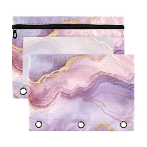 Kcldeci Pencil Pouch for 3 Ring Binder, Pink Marble 2 Pack Binder Pencil Pouch with Clear Window Pencil Bags with Zipper Pencil Case for Binder - color: A07