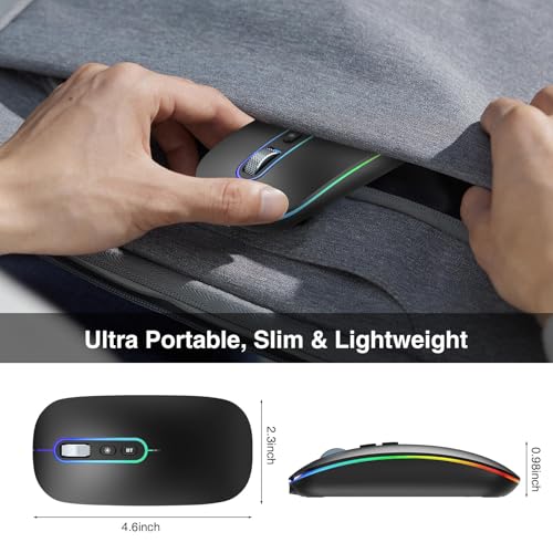 cimetech Wireless Mouse for Laptop, M01 Rechargeable Silent LED Computer USB Mice, [BT5.1 and 2.4G Receiver] Dual Mode Slim Sleek, Plug and Play for iPad Mac Chromebook Tablet PC Notebook - color: Black