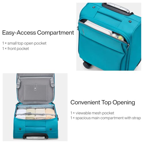 Hanke 16 Inch Underseat Carry On Luggage with Spinner Wheels for Airline, Small Softside TSA Approved Luggage Lightweight Rolling Suitcases Under Seat Travel Carry-On Bag(Caribbean Blue) - color: Caribbean Blue, size: 16 Inch Underseat