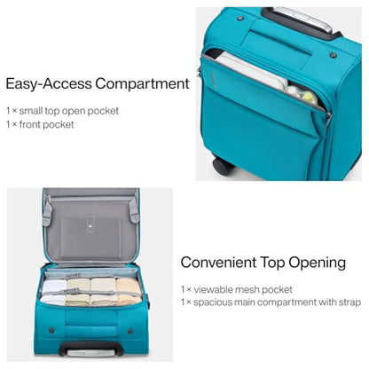 Hanke 16 Inch Underseat Carry On Luggage with Spinner Wheels for Airline, Small Softside TSA Approved Luggage Lightweight Rolling Suitcases Under Seat Travel Carry-On Bag(Caribbean Blue) - color: Caribbean Blue, size: 16 Inch Underseat