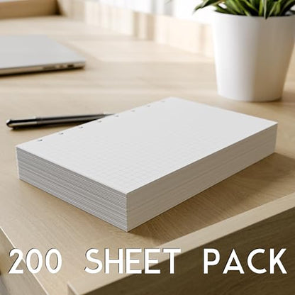 Half Letter Graph Paper Junior Size, 8-Disc Punched, Quad Ruled, 120GSM, 200 Sheets (400 Pages), 5.5 x 8.5 Inches, 1/4 Inch Squares Refill for Discbound Notebooks