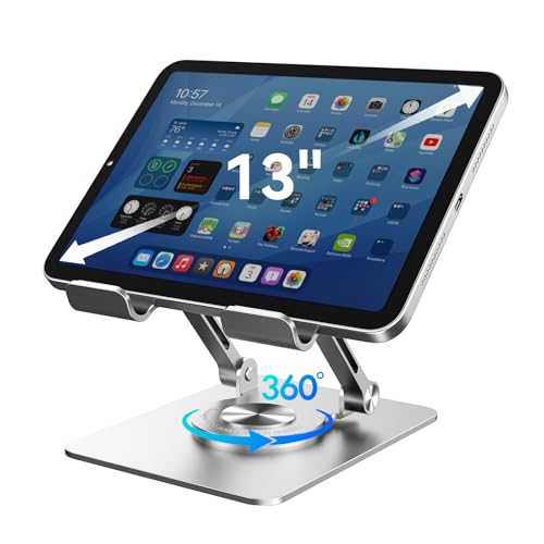 K&ZZ Tablet Stand, Rotatable Adjustable Tablet Holder for 4-13" Desk Accessories Tablet Stands for iPad/iPhone/Switch/Kindle - color: 01-Silver