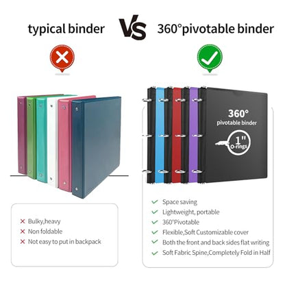360 Degree Pivotable Binder, Upgraded 3 Ring Binder 1 inch, Flexible Binders 3 Ring, Foldable Three Ring Binders- Red - color: Red, style: 1 PCS Customizable Cover