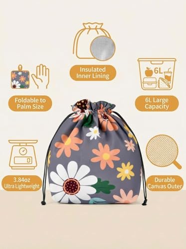 Double-Handle Lunch Bag, Insulated Waterproof Reusable Tote for Women/Students, Fits 2 Bento Boxes + Water Bottle - Ideal for School/Office/Picnic (Sunflower) - color: Sunflower