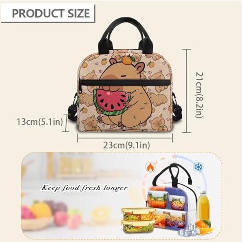 Capybara Kindergarten Lunch Box for Boys 4-6 Watermelon Preschool Lunch Box for Girls 6-8 Kindergarten Meal Bag Toddler Students Elementary School Adjustable Shoulder Strap Lightweight - color: Watermelon Capybara
