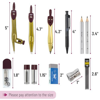 Mr. Pen- Geometry Set, 15 pcs, Gold, 6 Inch Swing Arm Protractor, Divider | Set Squares, Ruler, Compasses and Protractor - color: Gold
