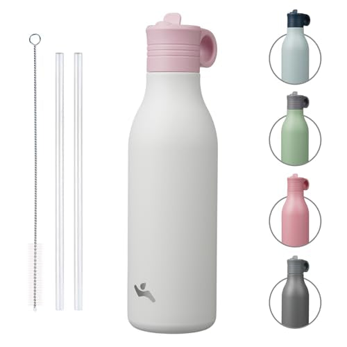Konokyo 25oz Insulated Travel Water Bottle with Straw, White | Stainless steel, BPA free, leak proof, double wall, dishwasher safe. Reusable for gym, workouts, and daily use - color: White, size: 18 Ounces