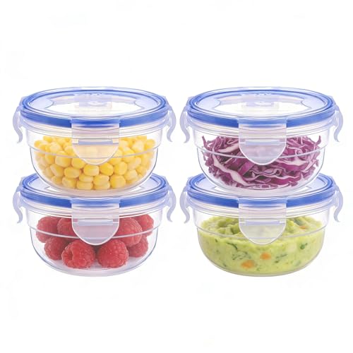 KIGI Small Plastic Bowls with Lid, Leak Proof Round Food Storage Container Set for Meal Prep, Lunch & Soup, 4 Sided Locking Lid, Airtight, BPA-Free Plastic, 10 oz / 1.25 Cup, 8 Piece set - size: 1.25 cup (8-Piece)