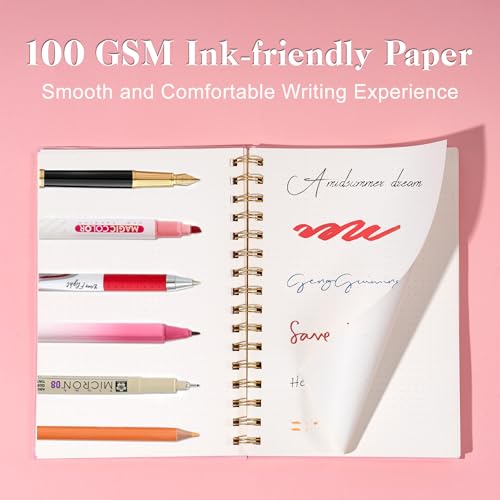 Dot Grid Spiral Notebook A5 Spiral Bullet Dotted Journal 160 Pages Thick Dot Paper Notebooks Plastic Hardcover Spiral Notebook 5x7 Wire Bound Notebooks for Note Taking School Office Supplies,Pink - color: Pink, style: B - Dotted - A5