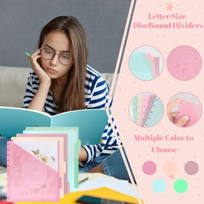 10 PCS Letter Size Discbound Dividers with Tabs and Pockets - 11 Discs 8.5 x 11 Plastic Dividers for Office
