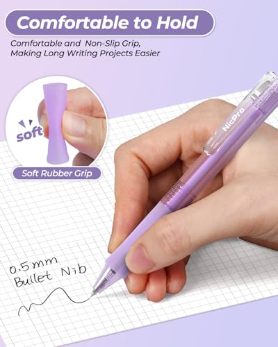 Nicpro 22PCS Pastel Gel Ink Pen Set, Cute Retractable Aesthetic Pen and Pencil, 13 Black Ink Pens with 2 Highlighter, 2 Mechanical Pencil 0.5 0.7mm, Smooth Writing Pens for School, Office(Purple) - color: Purple