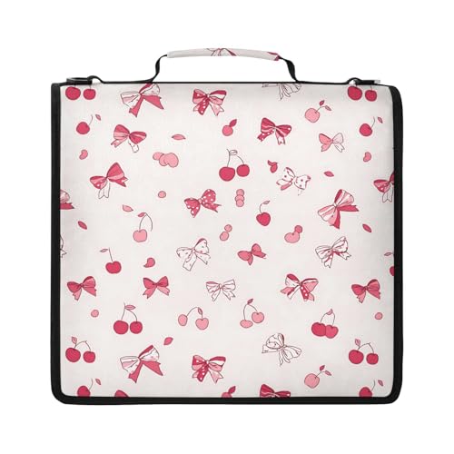 Custom 3 Ring Zipper Binder Bows and Cherries Personalized Name 1.5 inch Binders Large Capacity Multi Pockets for School Office Supplies - color: Custom Bows and Cherries
