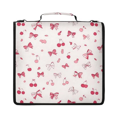 Custom 3 Ring Zipper Binder Bows and Cherries Personalized Name 1.5 inch Binders Large Capacity Multi Pockets for School Office Supplies - color: Custom Bows and Cherries
