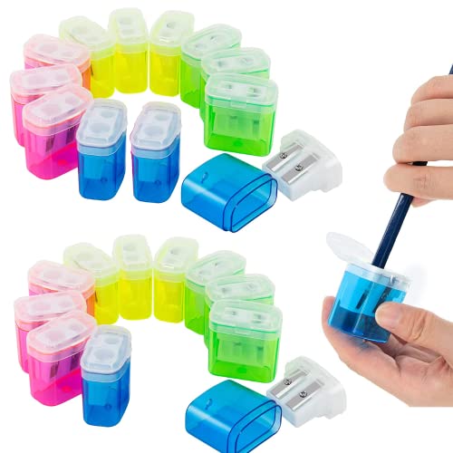 KIDMEN 24 PCS 2 Holes Small Manual Pencil Sharpener with Lid,for Kids,School - style: 24Pack Pencil Sharpener